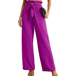 image:imageIWOLLENCE Women High Waist Palazzo Pants Adjustable Knot Ankle Wide Leg Trousers Pockets Beach Vacation Lounge Office08 Dragon Fruit Red