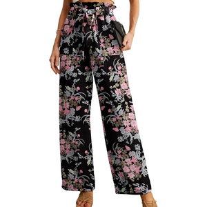 image:imageIWOLLENCE Women High Waist Palazzo Pants Adjustable Knot Ankle Wide Leg Trousers Pockets Beach Vacation Lounge Office41 Black Ishitake