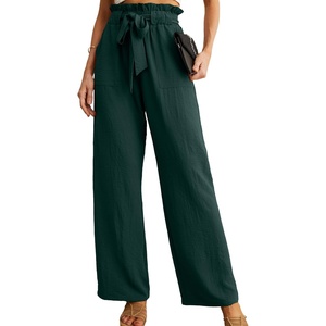 image:imageIWOLLENCE Women High Waist Palazzo Pants Adjustable Knot Ankle Wide Leg Trousers Pockets Beach Vacation Lounge Office59 Peacock Green