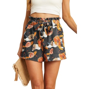 image:imageIWOLLENCE Womens Shorts with Pockets Summer Casual Shorts for Women Waist Casual Lightweight Adjustable Tie Knot Loose49black Corn Poppy