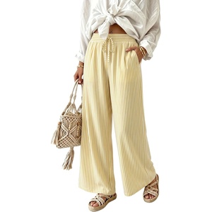 image:imageIWOLLENCE Womens Wide Leg Striped Pants High Waist Straight Lounge Gingham Work Pant Casual Loose Trousers with PocketsStyellow White